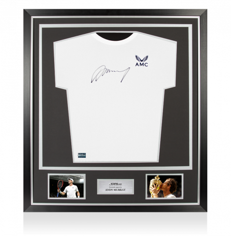 Andy Murray Signed White Castore AMC Tennis Shirt In Classic Frame