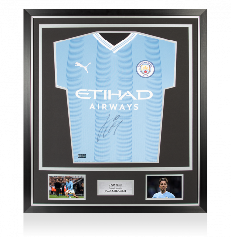 Jack Grealish Front Signed Manchester City 2023-24 Home Shirt In Classic Frame