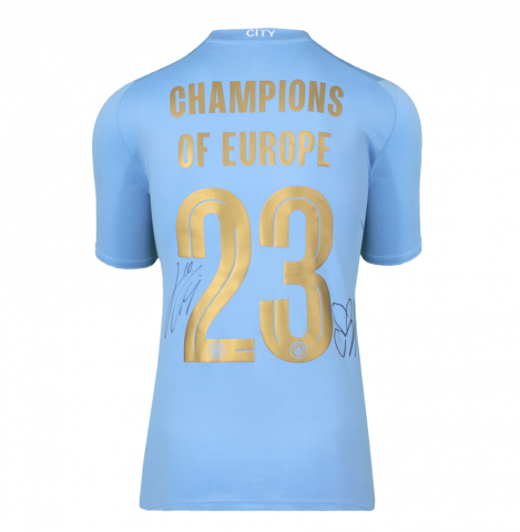 Jack Grealish & Erling Haaland Back Signed Manchester City 2023-24 Home Shirt: Champions of Europe Edition