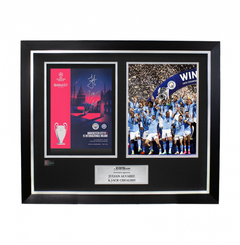 Jack Grealish & Julian Alvarez Dual Signed and Framed Programme: 2023 UEFA Champions League Final 