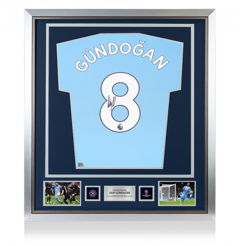 Ilkay Gundogan Official UEFA Champions League Back Signed and Framed Manchester City 2021-22 Home Shirt