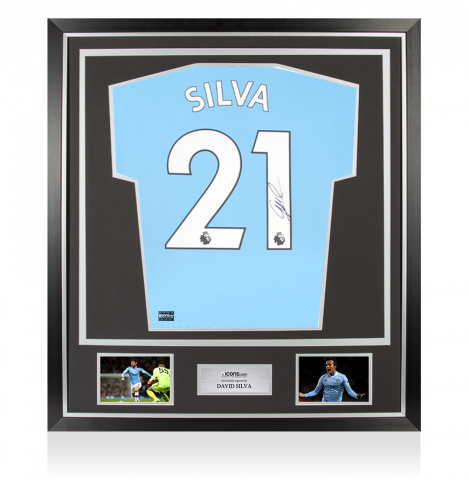 David Silva Back Signed Manchester City 2021-22 Home Shirt In Classic Frame