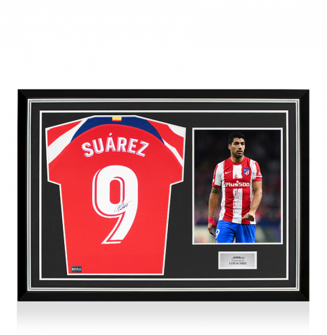 Luis Suarez Back Signed Atletico Madrid 2022-23 Home Shirt In Hero Frame: Option 1