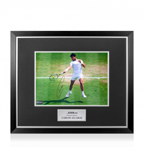 PRE-FRAMED - Carlos Alcaraz Signed Photo In Premium Photo Frame: Furious Forehand