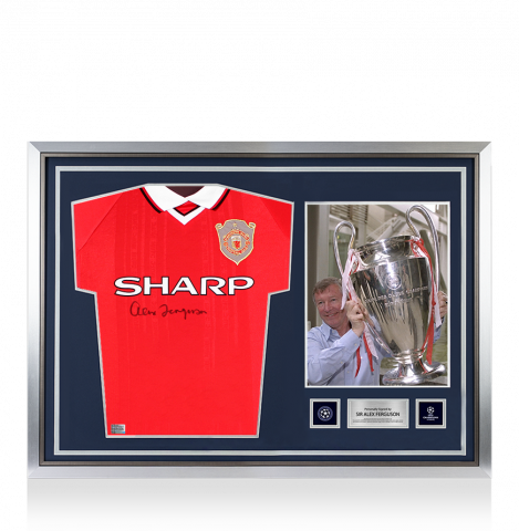 Alex Ferguson Official UEFA Champions League Front Signed and Hero Framed Manchester United 1999 UEFA Champions League Shirt