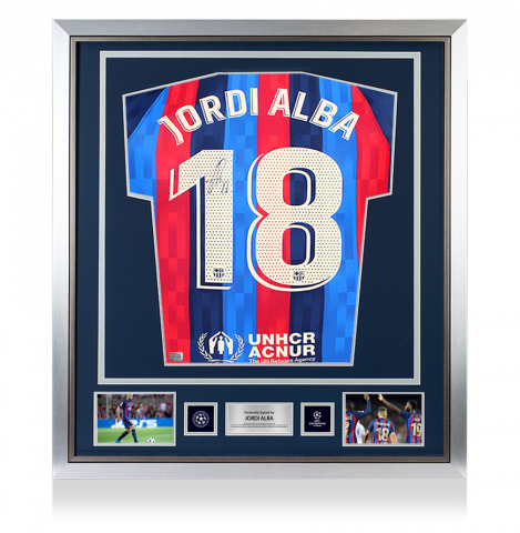 Jordi Alba Official UEFA Champions League Back Signed and Framed FC Barcelona 2022-23 Home Shirt