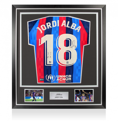 Jordi Alba Back Signed FC Barcelona 2022-23 Home Shirt Inscription -  Mes Que En Club In Classic Frame