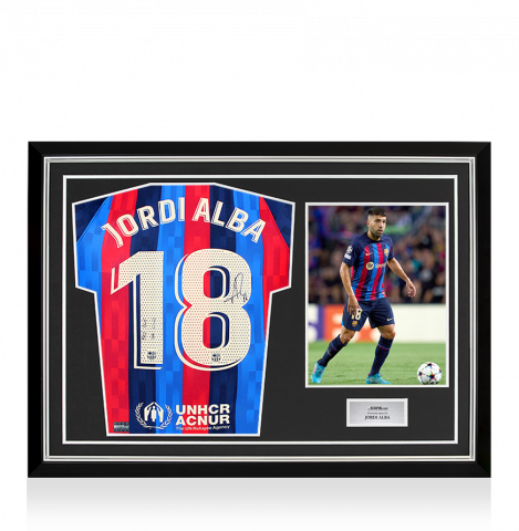 Jordi Alba Back Signed FC Barcelona 2022-23 Home Shirt Inscription -  Mes Que En Club In Hero Frame: Option 1