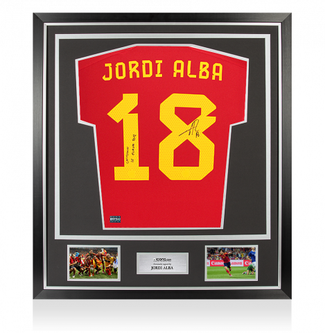 Jordi Alba Back Signed Spain 2022 Home Shirt Inscription - Campeones De Europa 2012 In Classic Frame