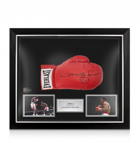Sugar Ray Leonard Signed Red Boxing Glove In Bubble Frame: Option 1
