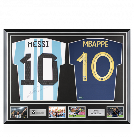 Lionel Messi Signed Argentina & Kylian Mbappe Signed France Shirts In Classic Dual Frame
