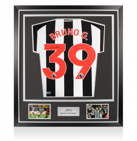 Bruno Guimaraes Back Signed Newcastle United 2023-24 Home Shirt In Classic Frame