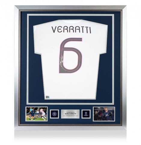 Marco Verratti Official UEFA Champions League Back Signed and Framed Paris Saint-Germain 2021-22 Away Shirt