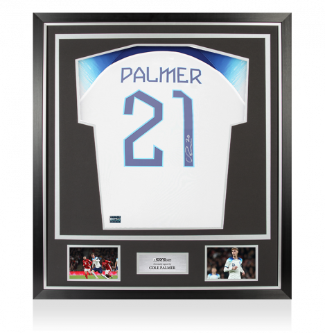 Cole Palmer Back Signed England 2022-23 Home Shirt In Classic Frame