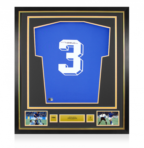 Paolo Maldini Official 1990 FIFA World Cup™ Back Signed and Framed Italy 1990 Home Shirt with Fan Style Number