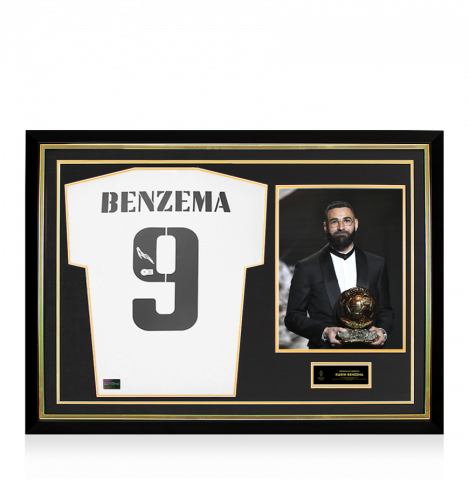 Karim Benzema Official Ballon d'Or™ Back Signed and Hero Framed Real Madrid 2022-23 Home Shirt 