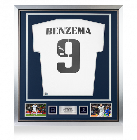 Karim Benzema Official UEFA Champions League Back Signed and Framed Real Madrid 2022-23 Home Shirt