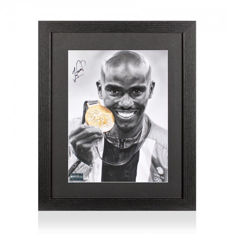 Sir Mo Farah Signed Tribute Artwork In Black Wooden Frame: Gold Medallist