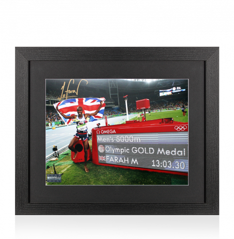 Sir Mo Farah Signed Photo In Black Wooden Frame: Rio 2016 Men's 5,000m Gold