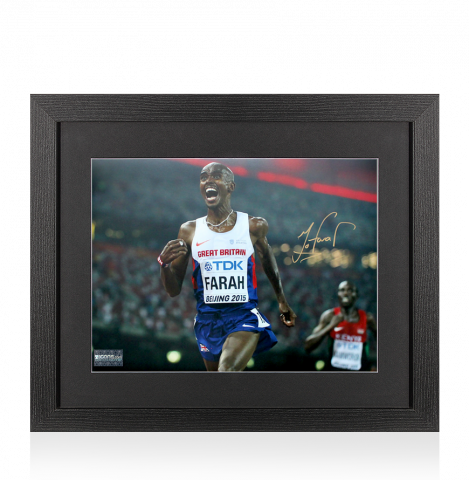 Sir Mo Farah Signed Photo In Black Wooden Frame: Beijing 2015 Men's 10,000m Gold