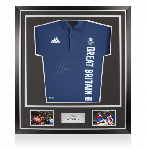 Sir Mo Farah Front Signed adidas Team GB Polo Shirt In Classic Frame