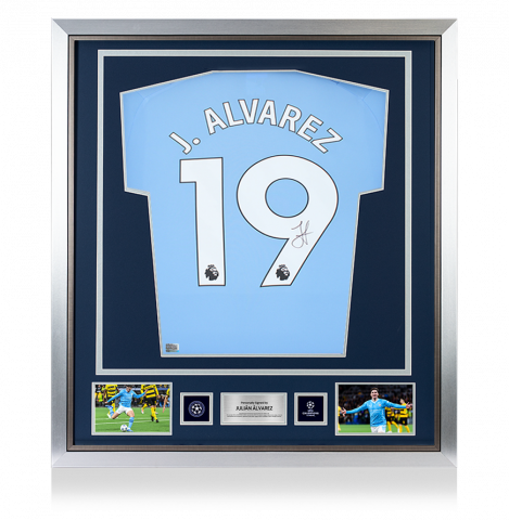 Julian Alvarez Official UEFA Champions League Back Signed and Framed Manchester City 2023-24 Home Shirt