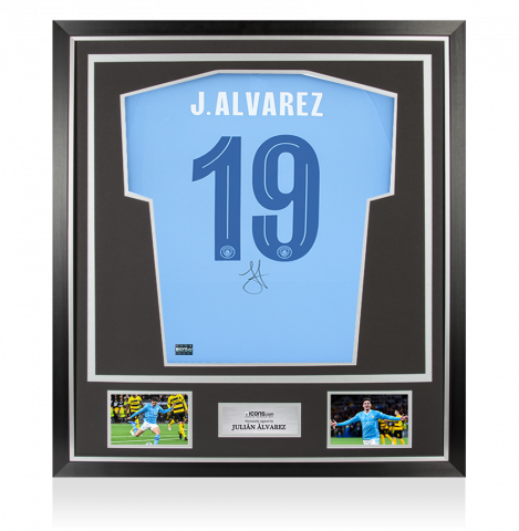 Julian Alvarez Back Signed Manchester City 2023-24 Home Shirt  In Classic Frame