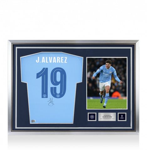 Julian Alvarez Official UEFA Champions League Back Signed and Hero Framed Manchester City 2023-24 Home Shirt 