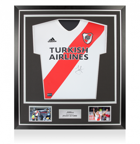 Julian Alvarez Front Signed River Plate 2020-21 Home Shirt In Classic Frame