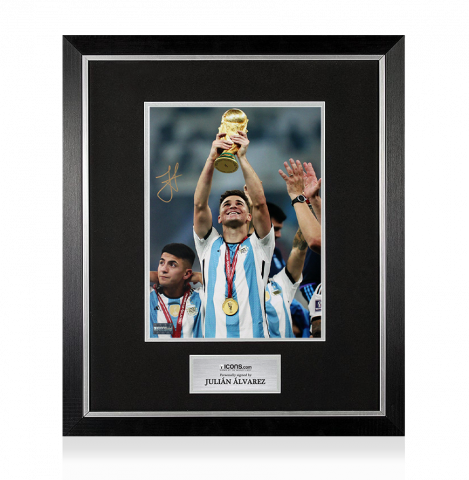 Julian Alvarez Signed Argentina Photo In Premium Photo Frame: 2022 FIFA World Cup Winner 