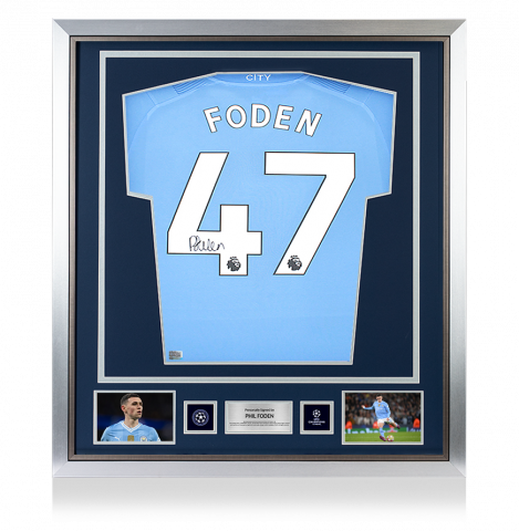Phil Foden Official UEFA Champions League Back Signed and Framed Manchester City 2023-24 Home Shirt