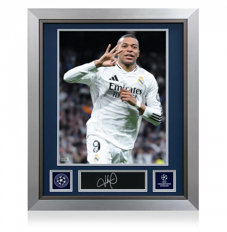 Kylian Mbappe Official UEFA Champions League Signed Plaque and Photo Frame