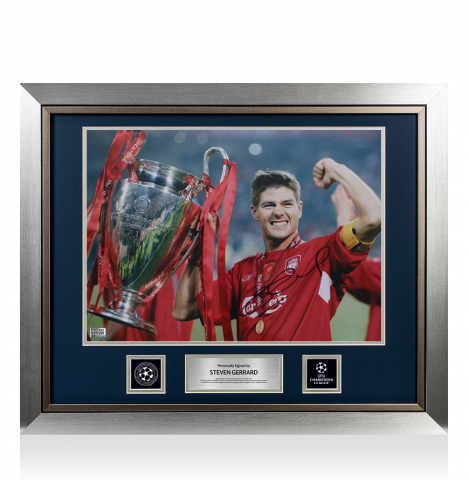 PRE-FRAMED Steven Gerrard Official UEFA Champions League Signed and Framed Liverpool Photo: 2005 Winner