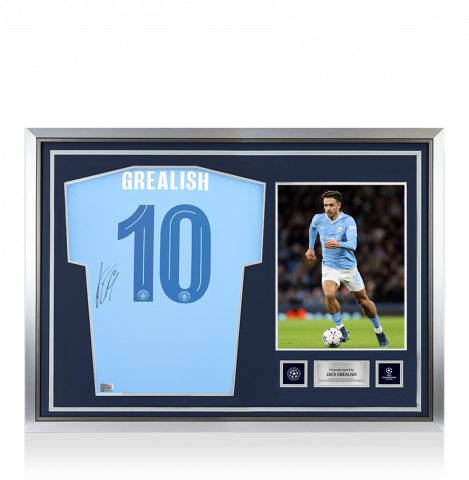 Jack Grealish Official UEFA Champions League Back Signed and Hero Framed Manchester City 2023-24 Home Shirt 
