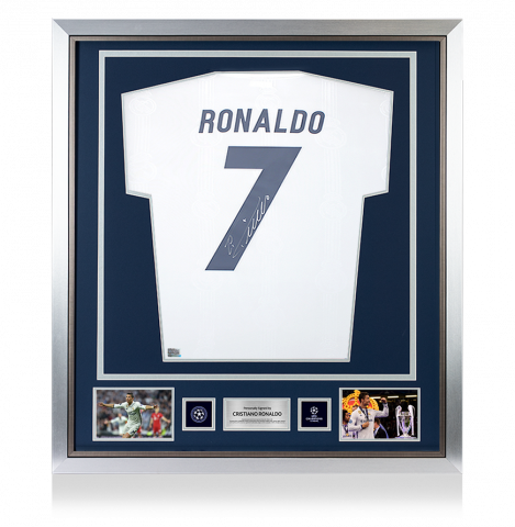 Cristiano Ronaldo Official UEFA Champions League Back Signed and Framed Real Madrid Modern Home Shirt