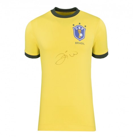 Zico Front Signed Brazil Retro Home Shirt In Deluxe Packaging
