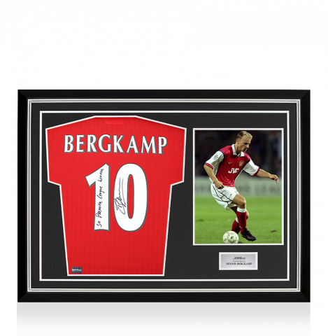 Dennis Bergkamp Back Signed Arsenal Icon Home Shirt - "5x Premier League Winner"  Inscription In Hero Frame: Option 1