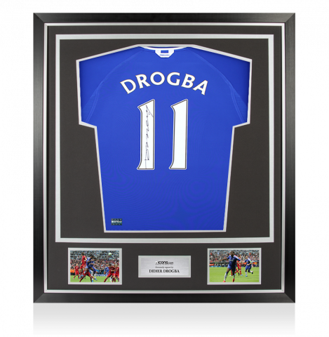 Didier Drogba Back Signed Chelsea 2000-01 Home Shirt with Fan Style Numbers In Classic Frame