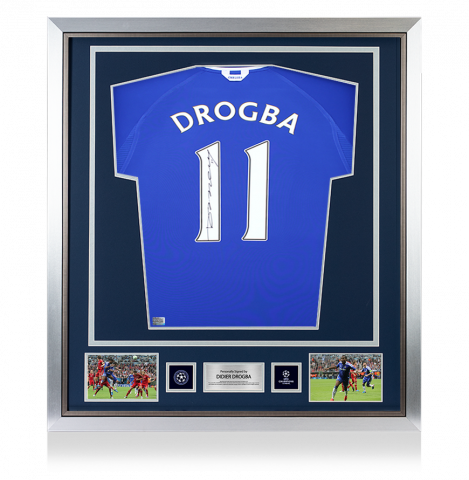 Didier Drogba Official UEFA Champions League Back Signed and Framed Chelsea 2000-01 Home Shirt with Fan Style Numbers