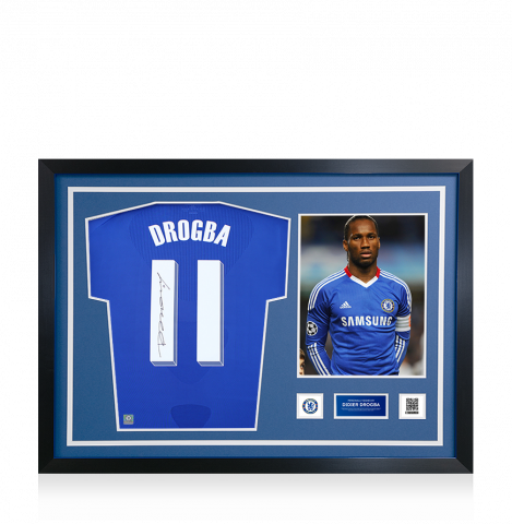Didier Drogba Official Chelsea FC Signed and Framed Chelsea 2010-11 Home Shirt with Fan Style Numbers
