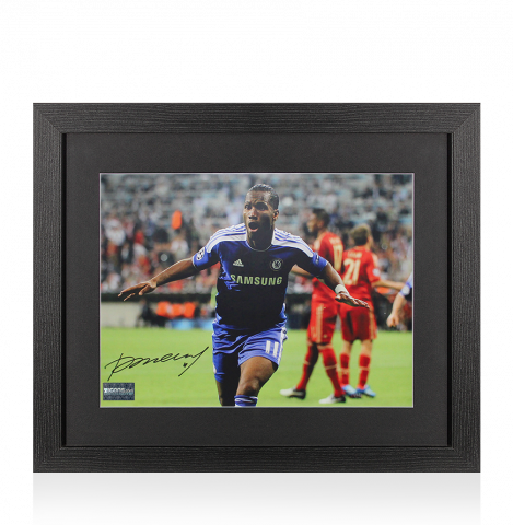 Didier Drogba Signed Chelsea Photo In Black Wooden Frame: UEFA Champions League Final Goal