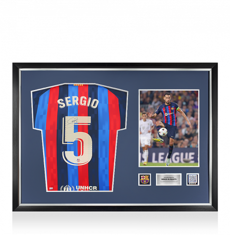 Sergio Busquets Official FC Barcelona Back Signed and Framed 2022-23 Home Shirt
