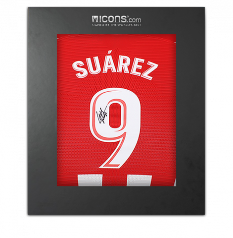 Luis Suarez Back Signed Atletico Madrid 2019-20 Home Shirt with Fan Style Number In Deluxe Packaging