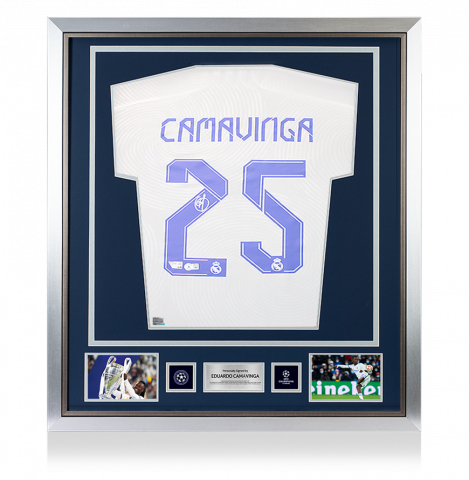 Eduardo Camavinga Official UEFA Champions League Back Signed and Framed Real Madrid CF 2021-22 Home Shirt