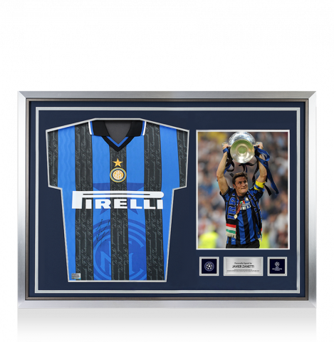 Javier Zanetti Official UEFA Champions League Front Signed and Hero Framed Internazionale 1997-98 Home Shirt 