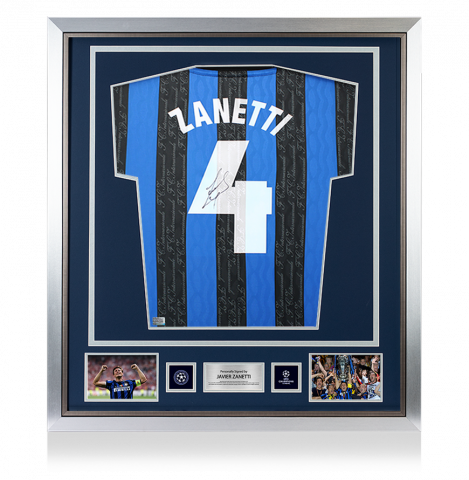 Javier Zanetti Official UEFA Champions League Back Signed and Framed Internazionale 1997-98 Home Shirt With Fan Style Number