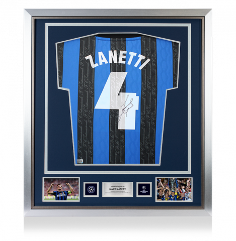 Javier Zanetti Official UEFA Champions League Back Signed and Framed Internazionale 1997-98 Home Shirt 