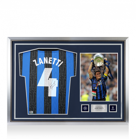 Javier Zanetti Official UEFA Champions League Back Signed and Hero Framed Internazionale 1997-98 Home Shirt 