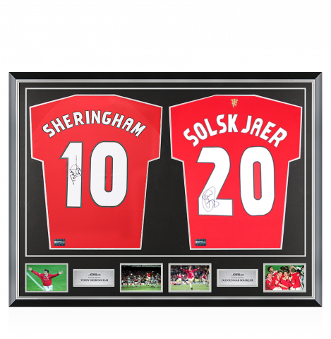 Teddy Sheringham & Ole Gunnar Solskjaer Signed Manchester United Shirts In Classic Dual Frame