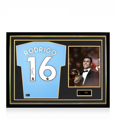 PRE-FRAMED Rodri Official Ballon d'Or™ Back Signed and Hero Framed Manchester City 2021-22 Home Shirt 